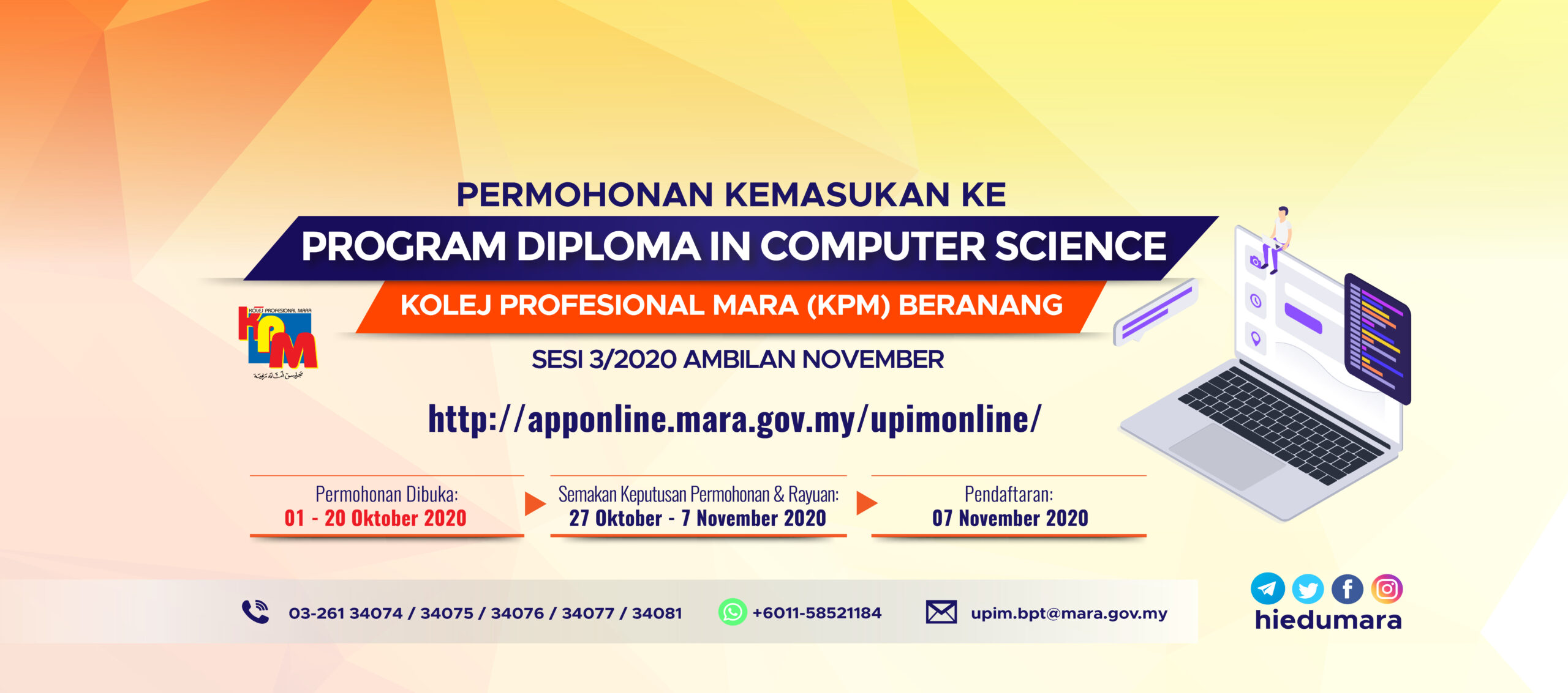 Permohonan Program Diploma In Computer Science Sesi 3 2020 Ambilan November Ke Kolej Profesional Mara Kpm Beranang Majlis Amanah Rakyat